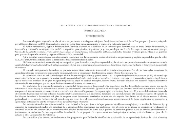 Currículum Iniciación a la actividad emprendedora y empresarial 1º, 2º y 3º ESO