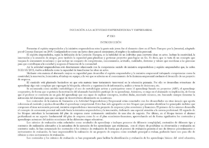 Currículum Iniciación a la actividad emprendedora y empresarial 4º ESO